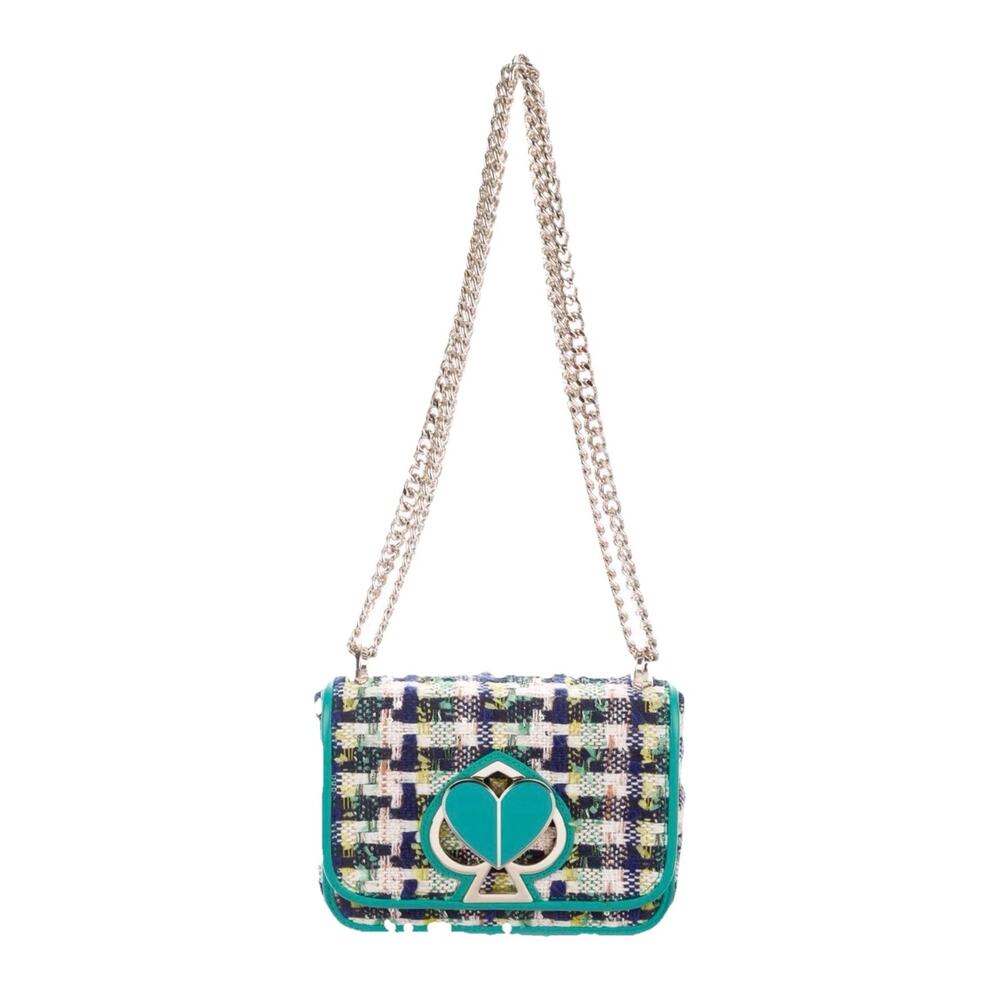 Kate Spade Nicola Tweed Spade Heart Twistlock Crossbody Bag Green Rare